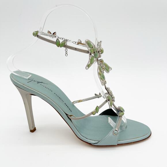 Giuseppe Zanotti Vintage y2k Light Blue Butterfly Strappy Heeled Sandals size 7 - Picture 4 of 14